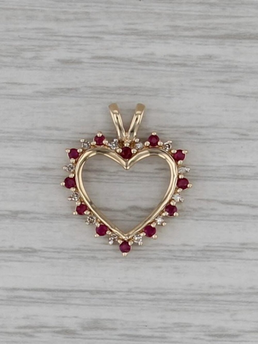 0.43ctw Lab Created Ruby Diamond Open Heart Pendant 10k Yellow Gold